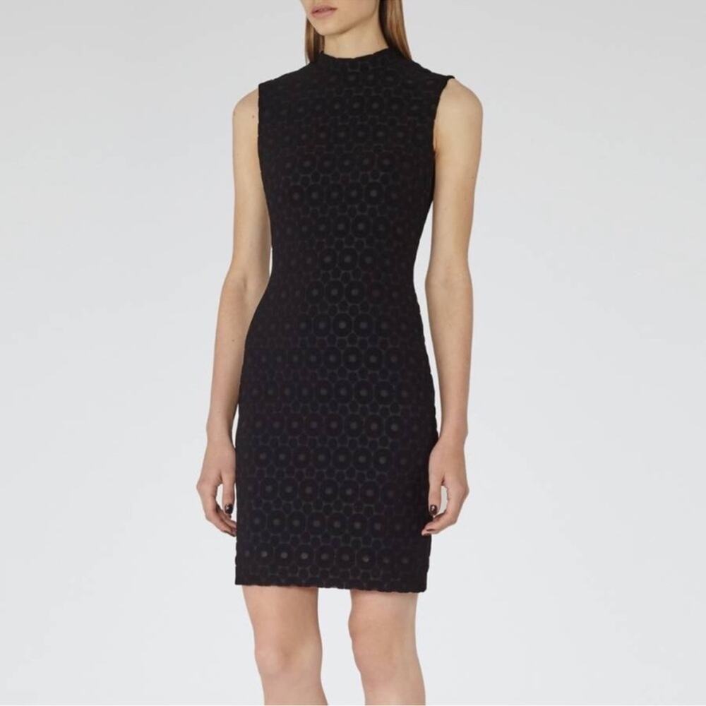 Reiss Black Jester Novelty Stretch Cotton Blend Bodycon Dress Size 8